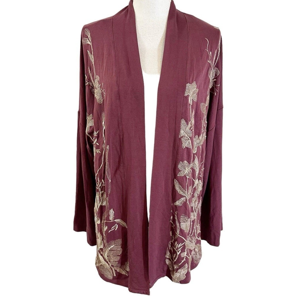 XCVI Womens Cardigan Size Medium Embroidered Floral Open Front‎ Boho Gypsy